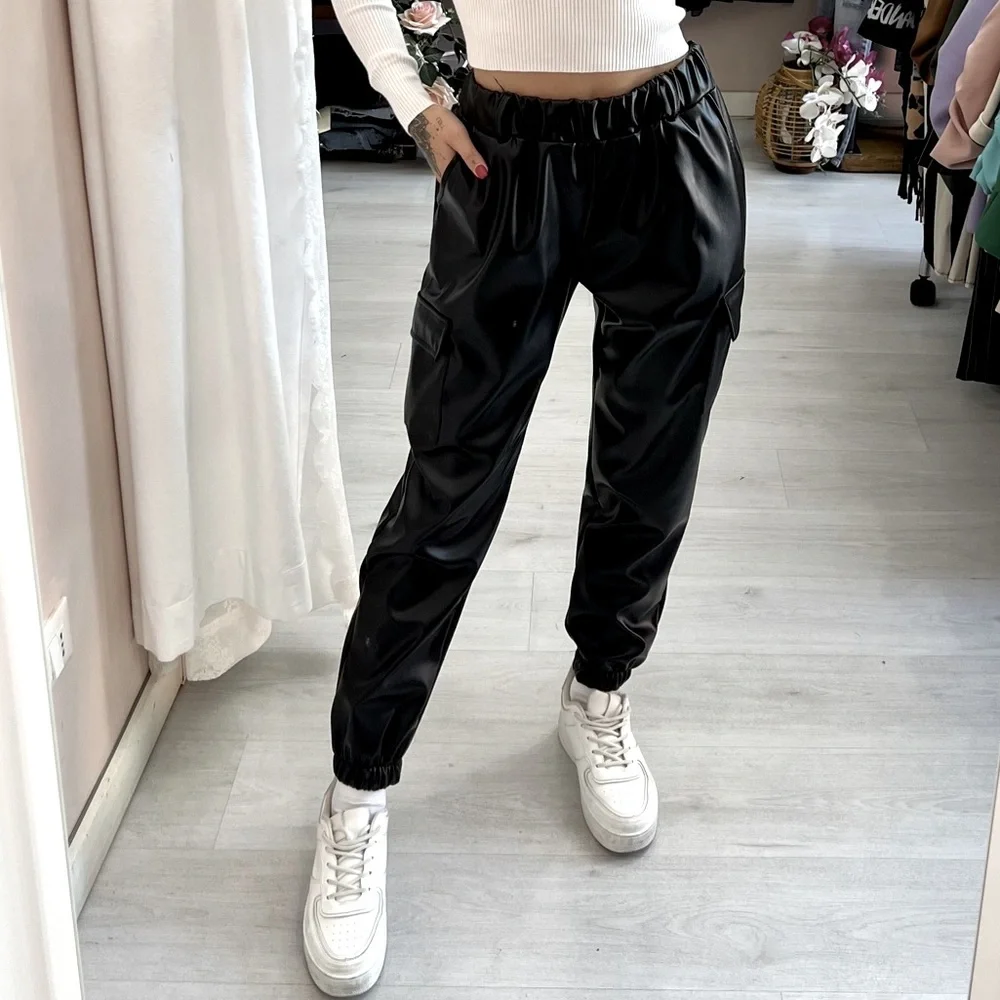 Ci‎ SONO faux leather black cargo joggers size S oversized pants